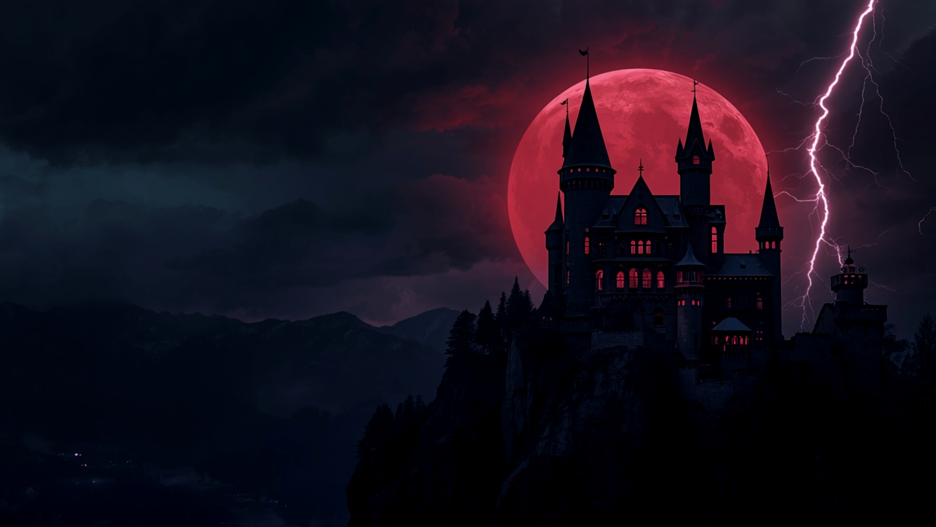 Vampire castle with lightning amoled